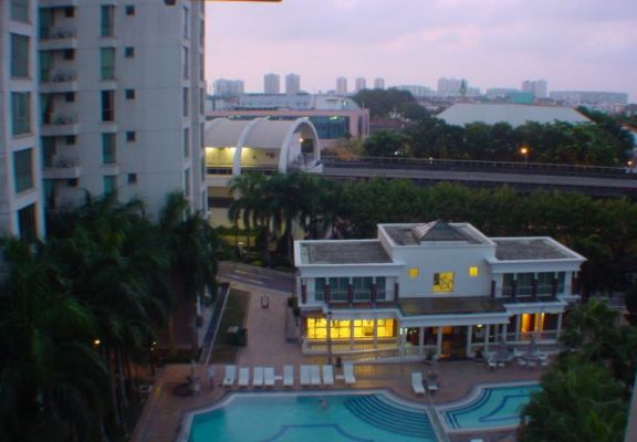 View from a house of Astoria Park Condominium housing estate over the swimming pool towards the Kembangan MRT station. (Photograph: Timo Sippala)